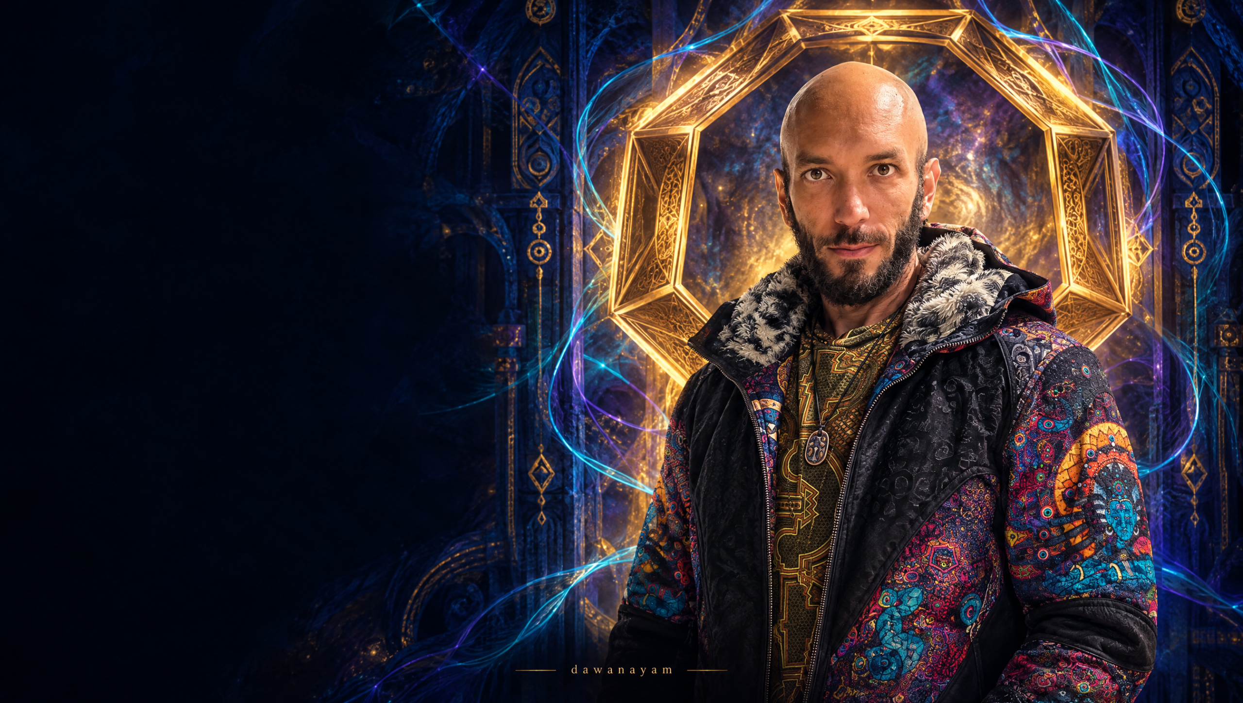 Dawan devant un portail doré, création cinématique